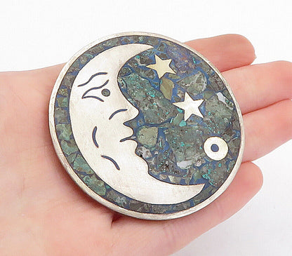 MEXICO 925 Sterling Silver  Vintage Jasper Crescent Moon Face Pendant  PT3024