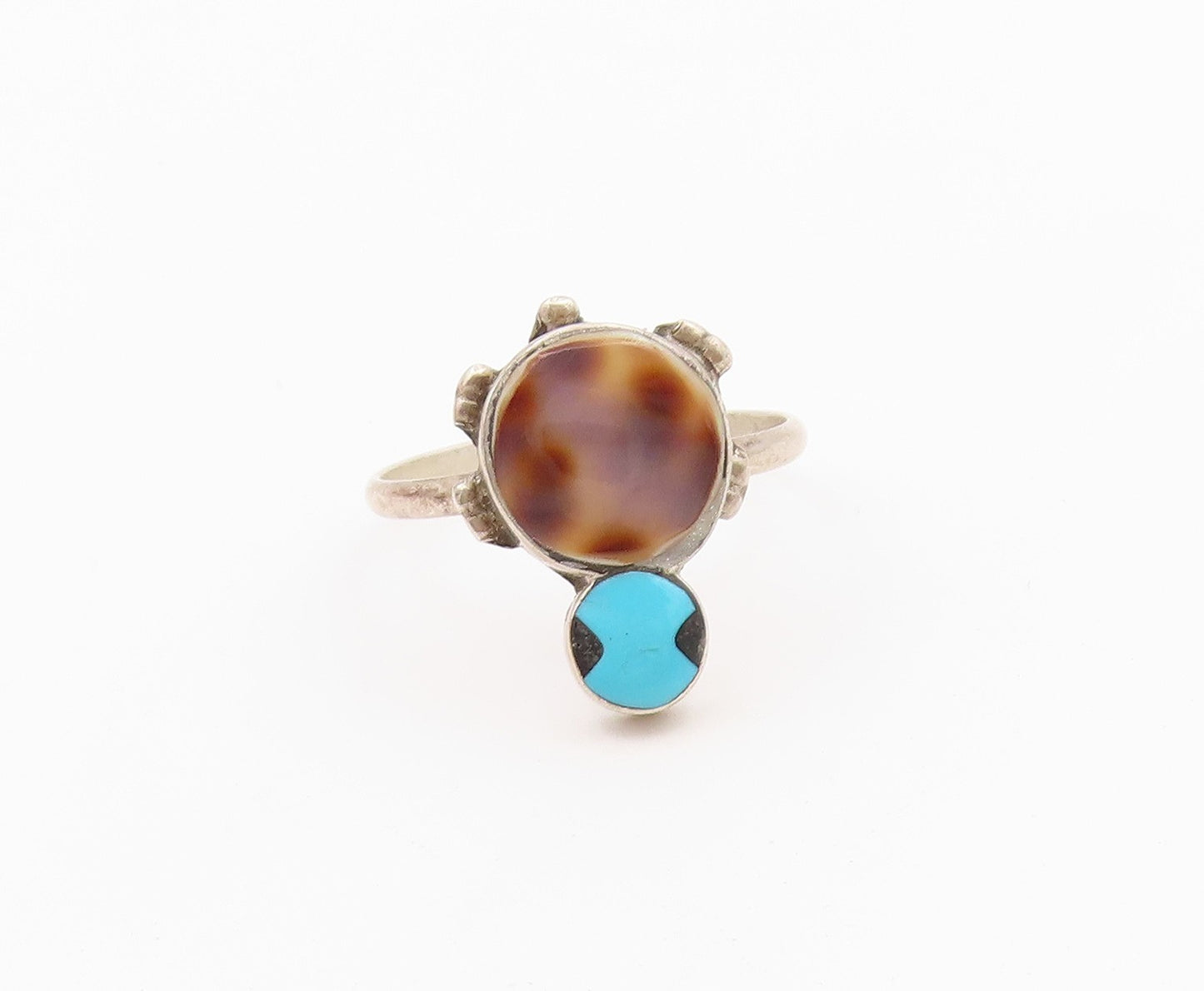 925 Sterling Silver Vintage Ring SOUTHWESTERN Turquoise Turtle  Sz 8.5  RG36617
