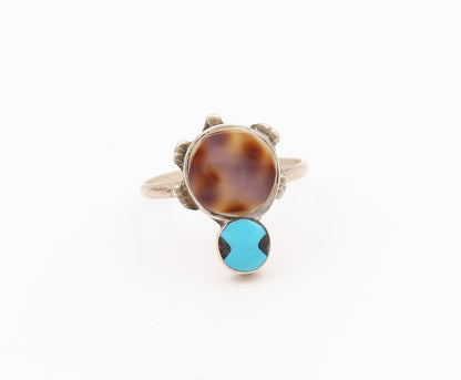 925 Sterling Silver Vintage Ring SOUTHWESTERN Turquoise Turtle  Sz 8.5  RG36617