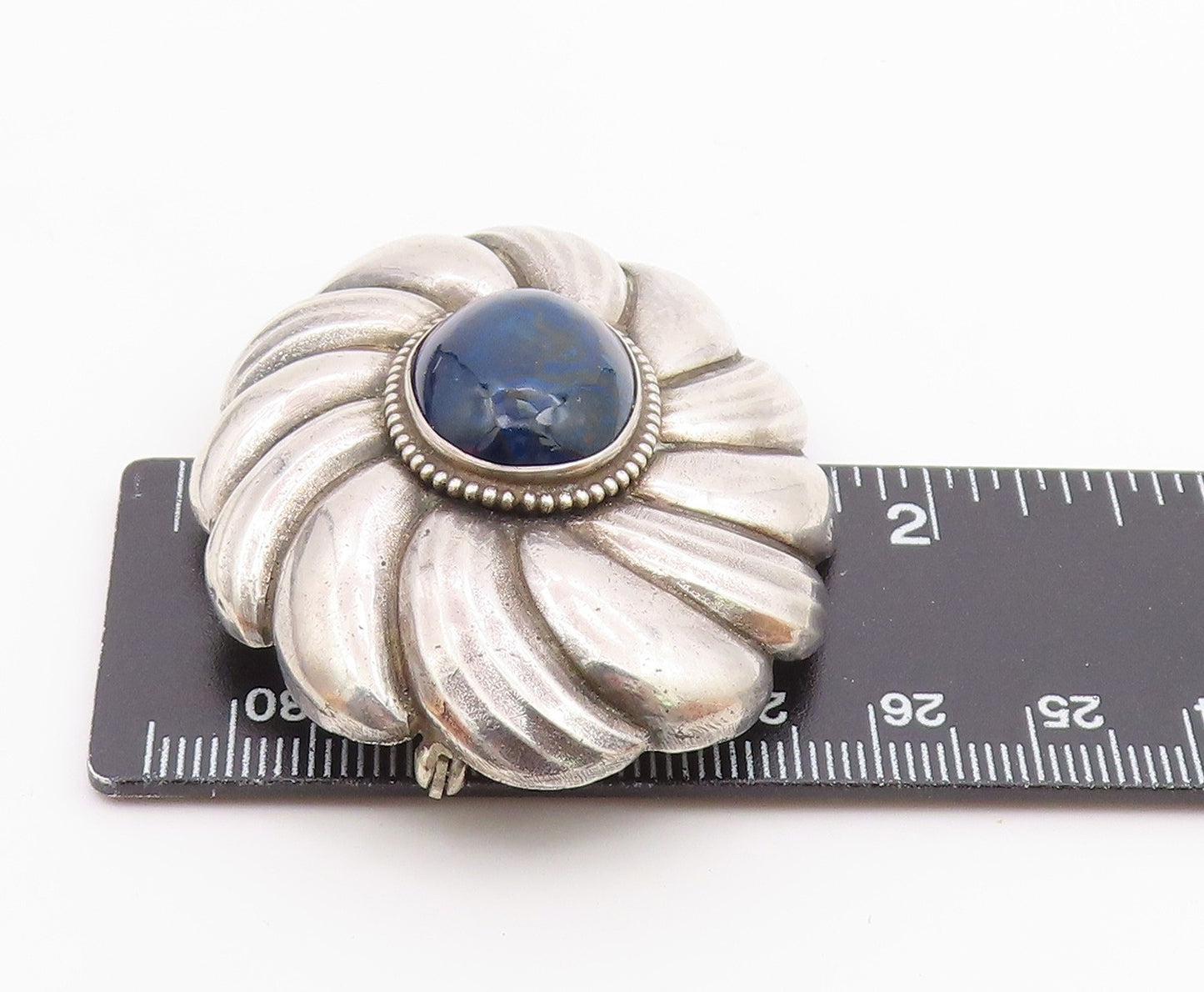 925 Sterling Silver  Vintage Cabochon Sodalite Floral Motif Brooch Pin  BP7174