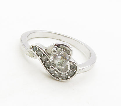 925 Sterling Silver  White Topaz Shiny Love Heart Band Ring Sz 6  RG15616