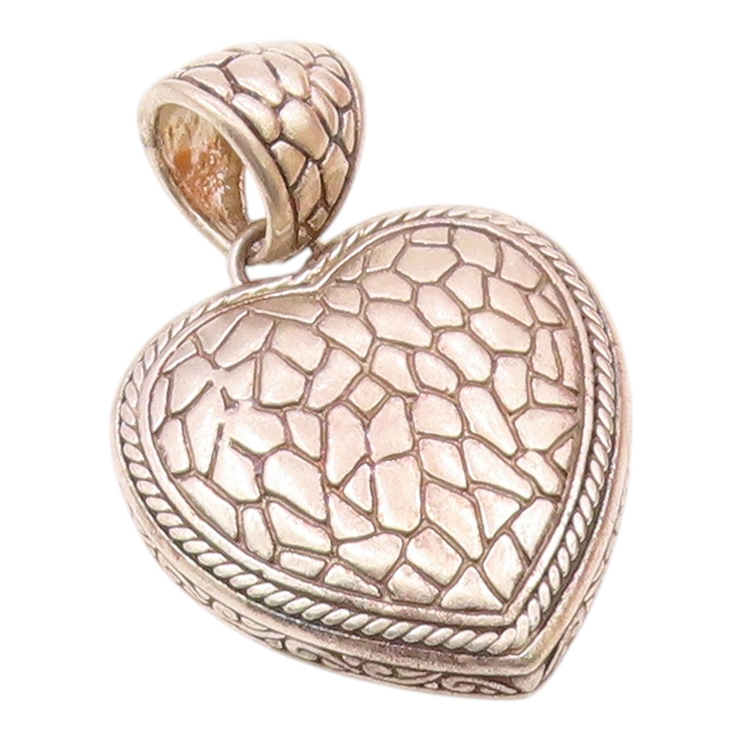 925 Sterling Silver  Vintage Cobbled Twist Love Heart Cut Out Pendant  PT19577