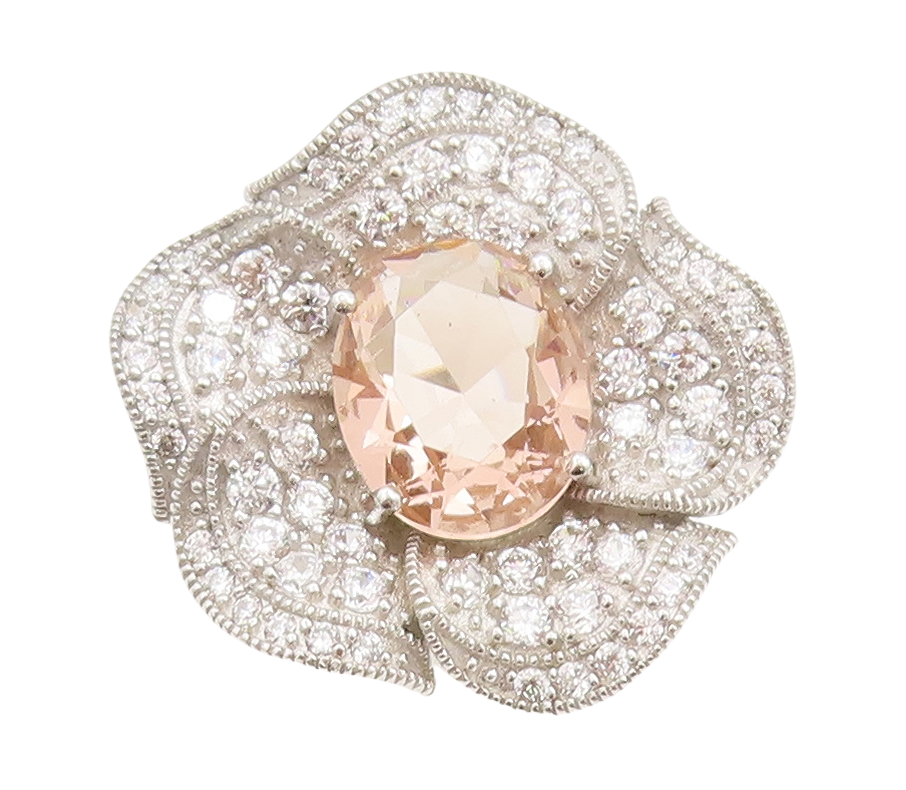 925 Sterling Silver Vintage Ring Gemstone Halo CZ Cutout Flower  Sz 7.5  RG29044