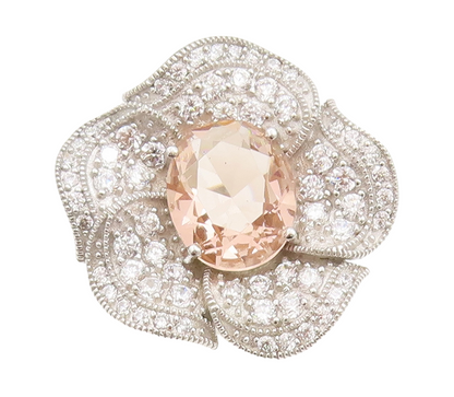 925 Sterling Silver Vintage Ring Gemstone Halo CZ Cutout Flower  Sz 7.5  RG29044