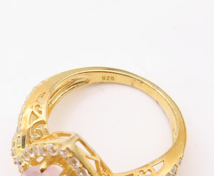 925 Sterling Silver Vintage Ring Gold Plated Drop Gemstone & CZ  Sz 7.5  RG30476
