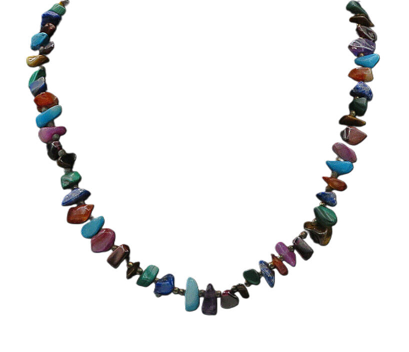 925 Silver Vintage Turquoise Sodalite & Multi Stone Chain Necklace NE3770