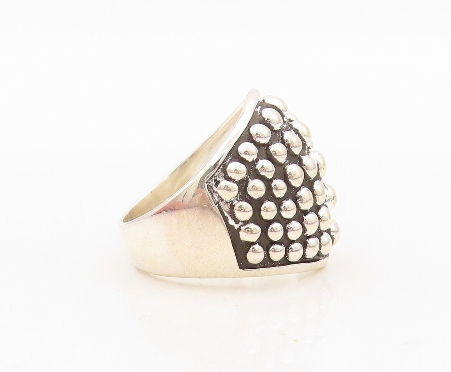 925 Sterling Silver Vintage Ring Solid Bead Design Carved  Sz 7  RG30470
