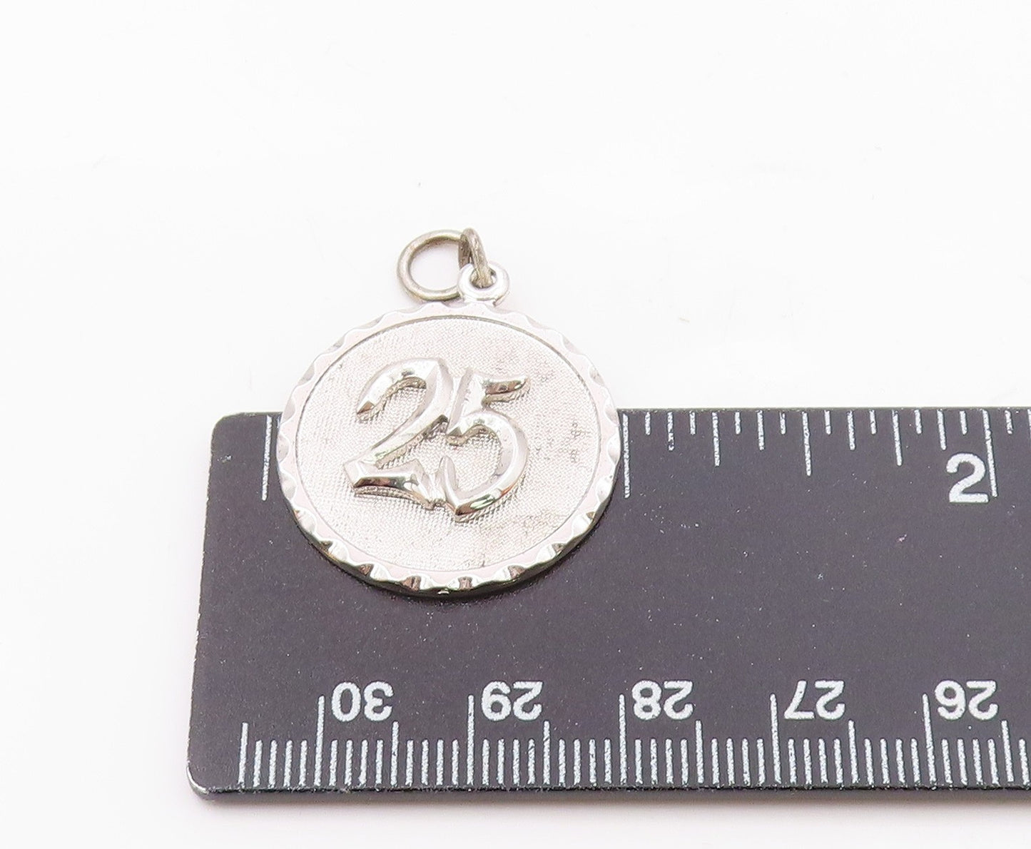 DANECRAFT 925 Silver  Vintage Carved #25 Wavy Edge Round Pendant  PT20399