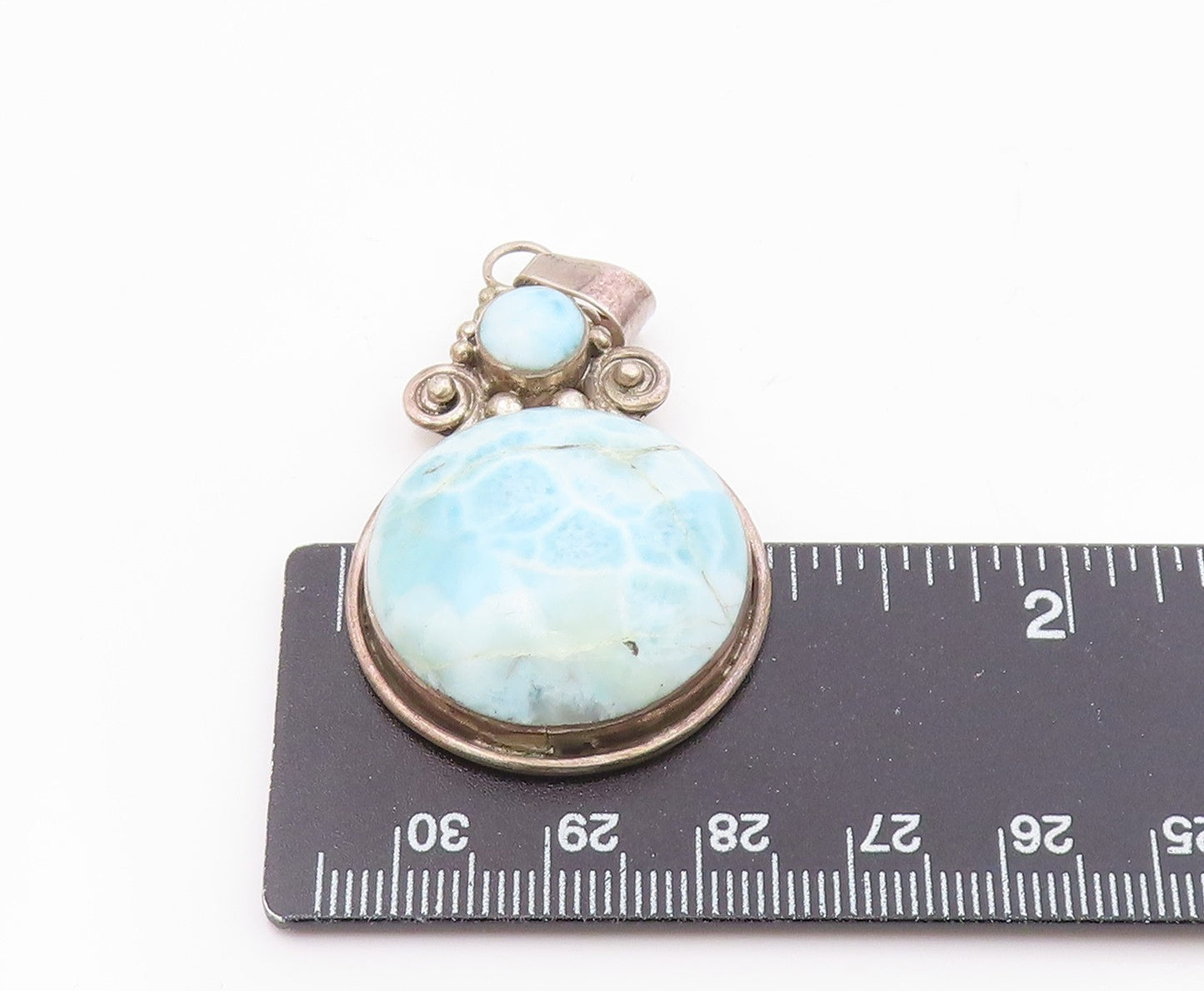 925 Sterling Silver  Vintage Cabochon Cut Larimar Swirl Drop Pendant  PT12443