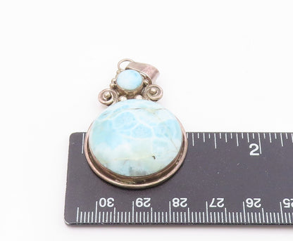 925 Sterling Silver  Vintage Cabochon Cut Larimar Swirl Drop Pendant  PT12443