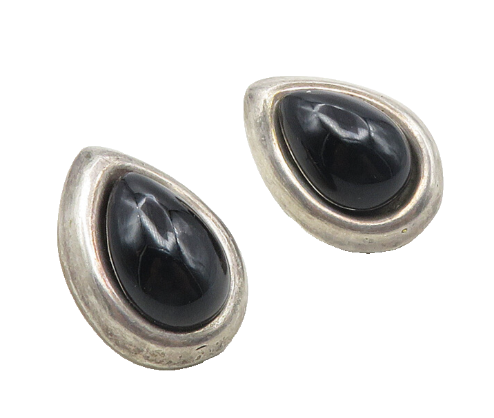 MEXICO 925 Sterling Silver  Vintage Black Onyx Tear Drop Earrings  EG5231