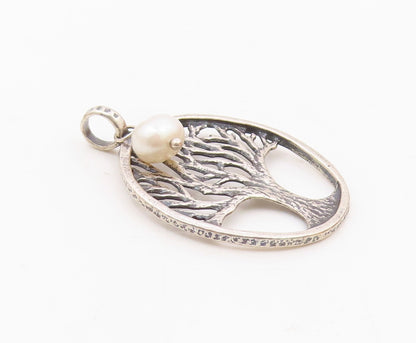 ISRAEL 925 Silver  Vintage Freshwater Pearl & Tree Of Life Pendant  PT21722