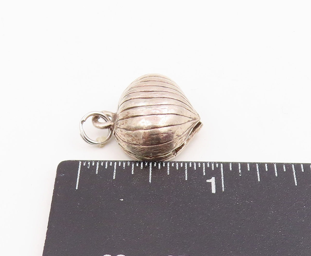 925 Sterling Silver Vintage Pendant Ribbed Puffy Nautical Seashell Charm PT25753