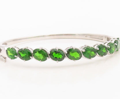 925 Sterling Silver Vintage Bracelet Oval Cut Green Topaz Bangle  BT10727