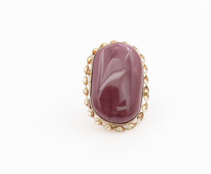 925 Sterling Silver Vintage Ring Large Cabochon Agate Rope Edge  Sz 7.5  RG34179