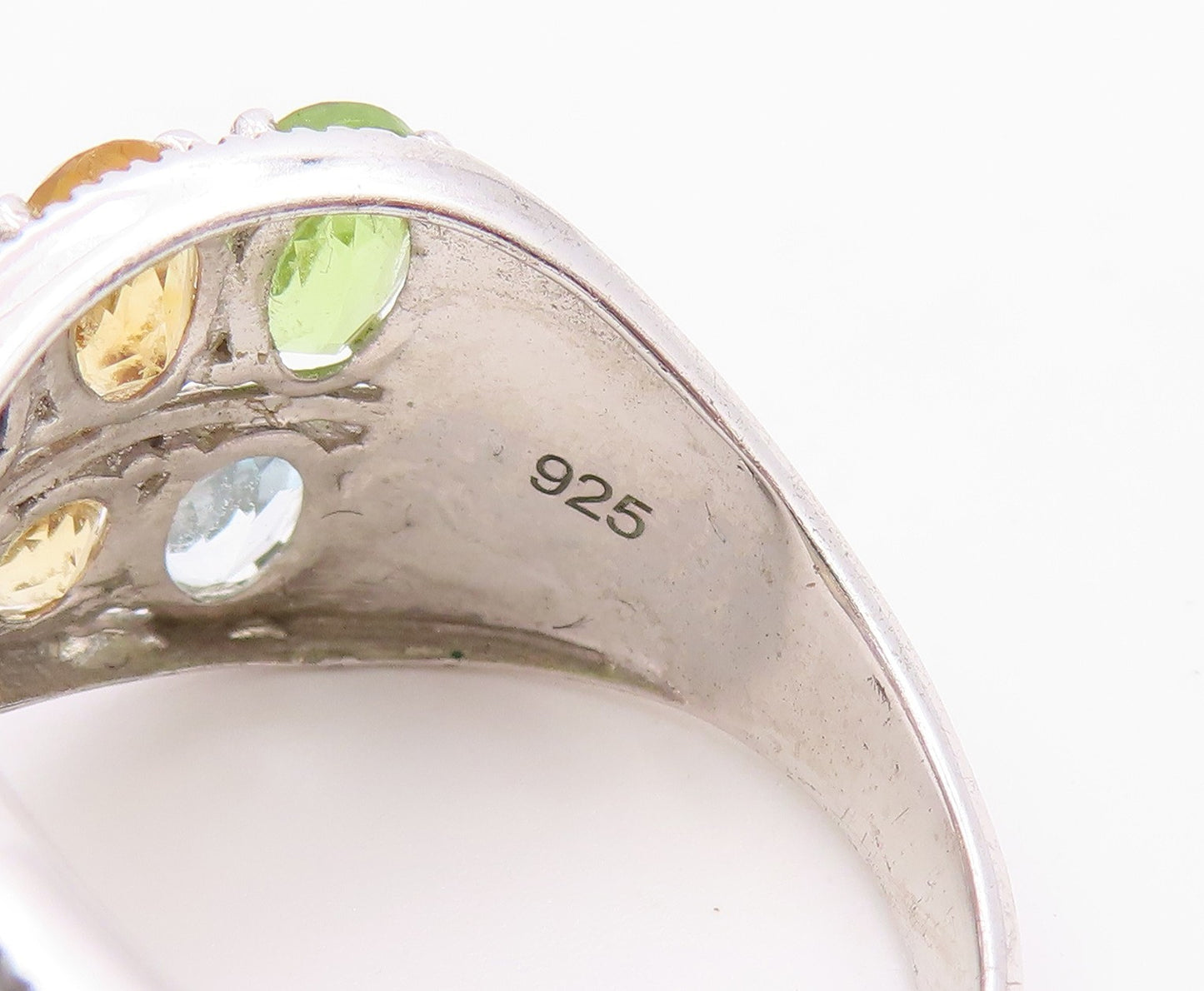 925 Sterling Silver Vintage Ring Multi Gemstone Crossover Band  Sz 10  RG36459