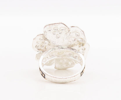 14k Gold 925 Sterling Silver Vintage Ring Large Beaded Flower  Sz 7  RG29147