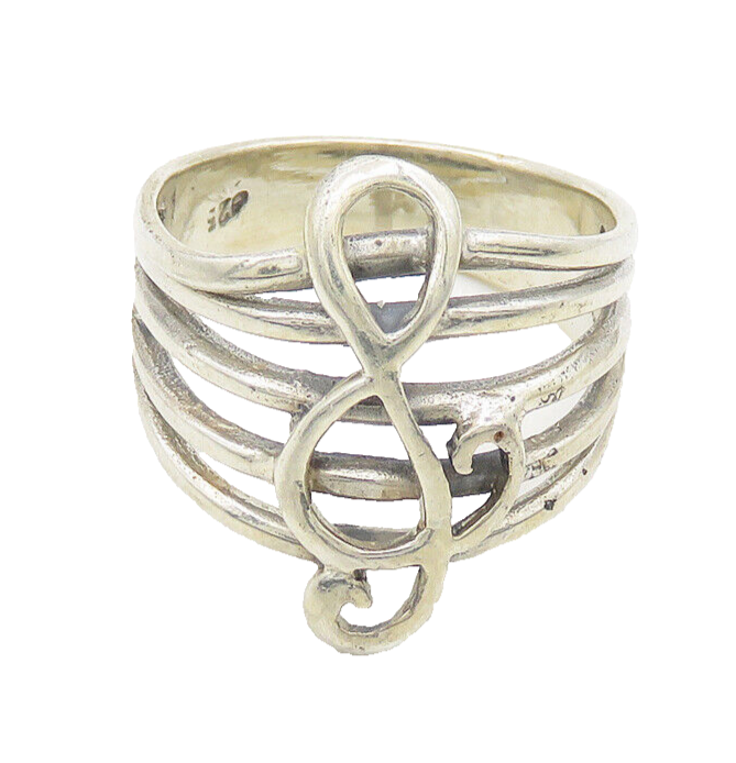 925 Sterling Silver  Vintage Shiny Treble Clef Music Band Ring Sz 6  RG19664