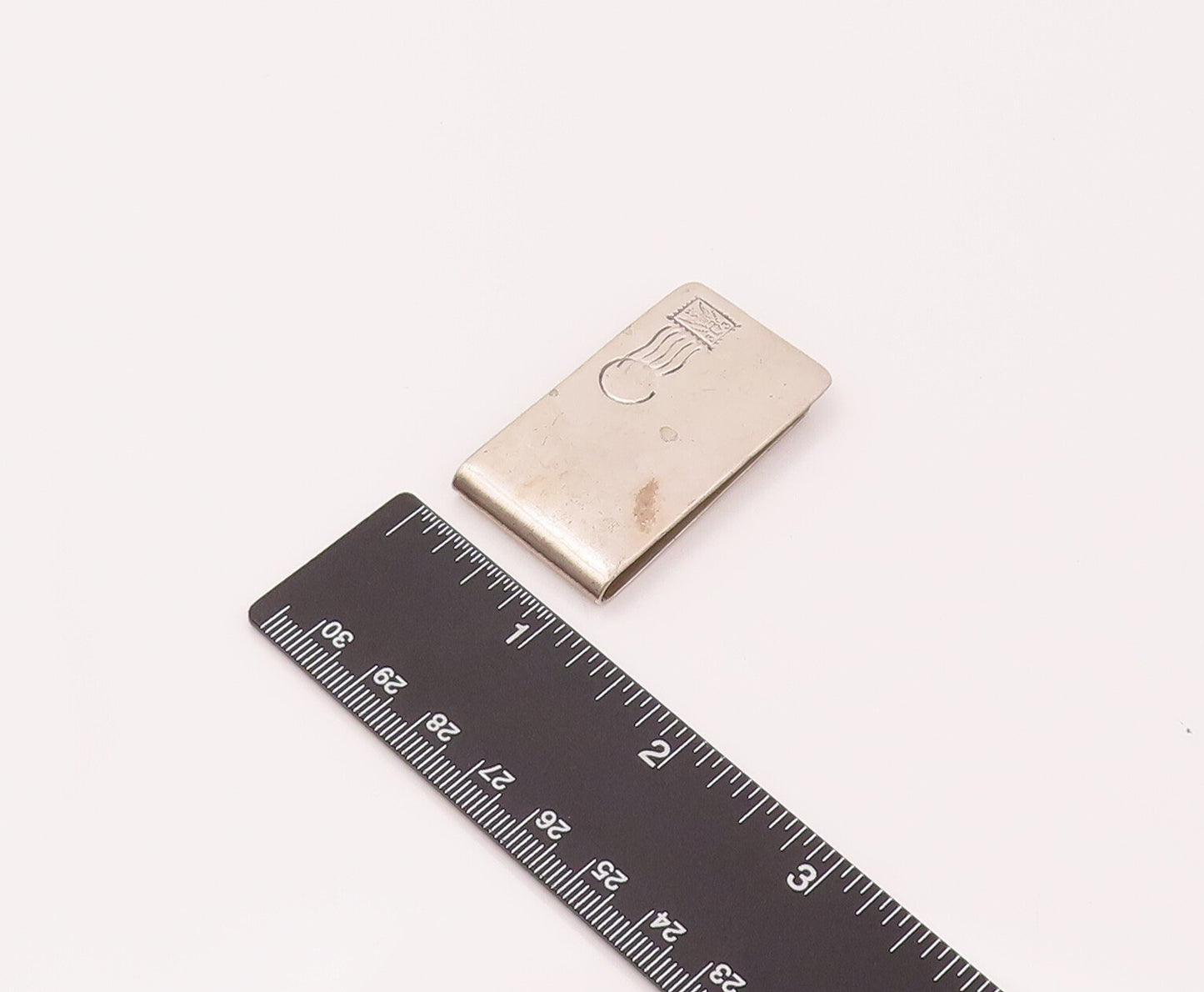 MEXICO 925 Sterling Silver  Vintage Rectangular Carved Ball & Bee Clip  TR3486