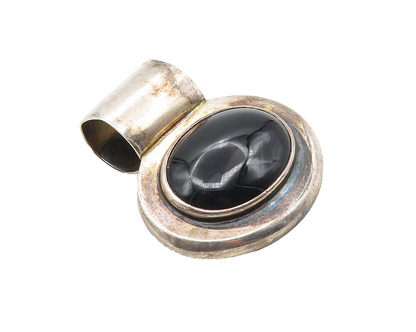 925 Sterling Silver  Vintage Cabochon Cut Black Onyx Slide Pendant  PT7709