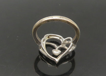 925 Sterling Silver  Vintage Genuine Diamonds Heart Band Ring Sz 7  RG22263