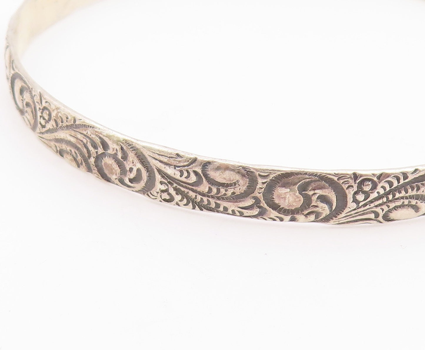 DANECRAFT 925 Silver  Vintage Shiny Swirl Pattern Bangle Bracelet  BT8856