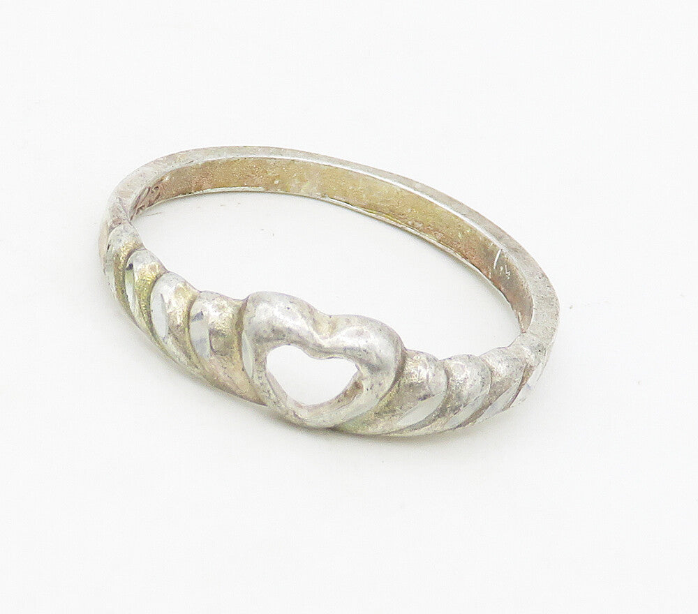 925 Sterling Silver  Vintage Open Love Heart Shiny Band Ring Sz 6  RG16909