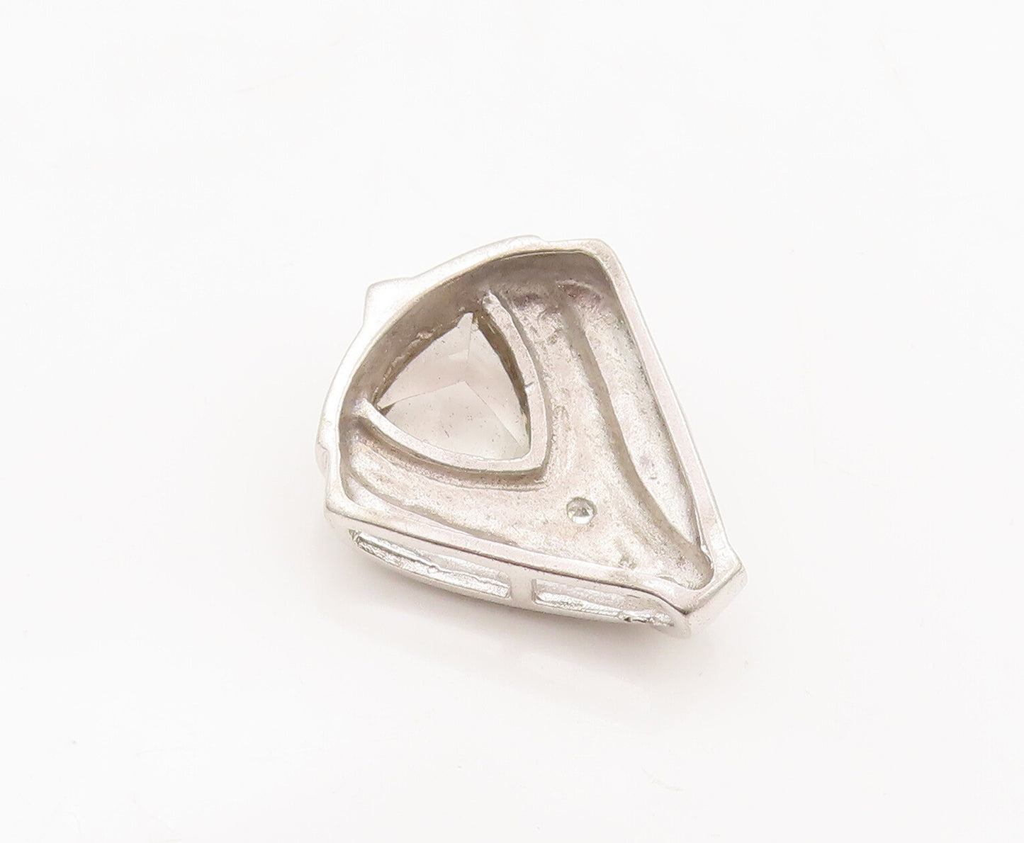 925 Sterling Silver Vintage Pendant Carved Triangle Cut Round CZ Neck  PT23138