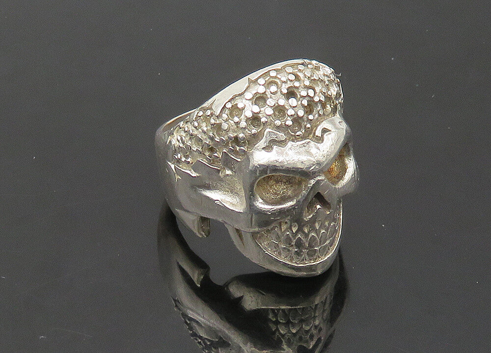 VERSANI 925 Sterling Silver Vintage Skeleton Head Heavy Biker Ring Sz 9  RG22374