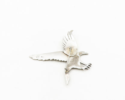 925 Sterling Silver  Vintage Shiny Etched Flying Eagle Motif Brooch Pin BP7474