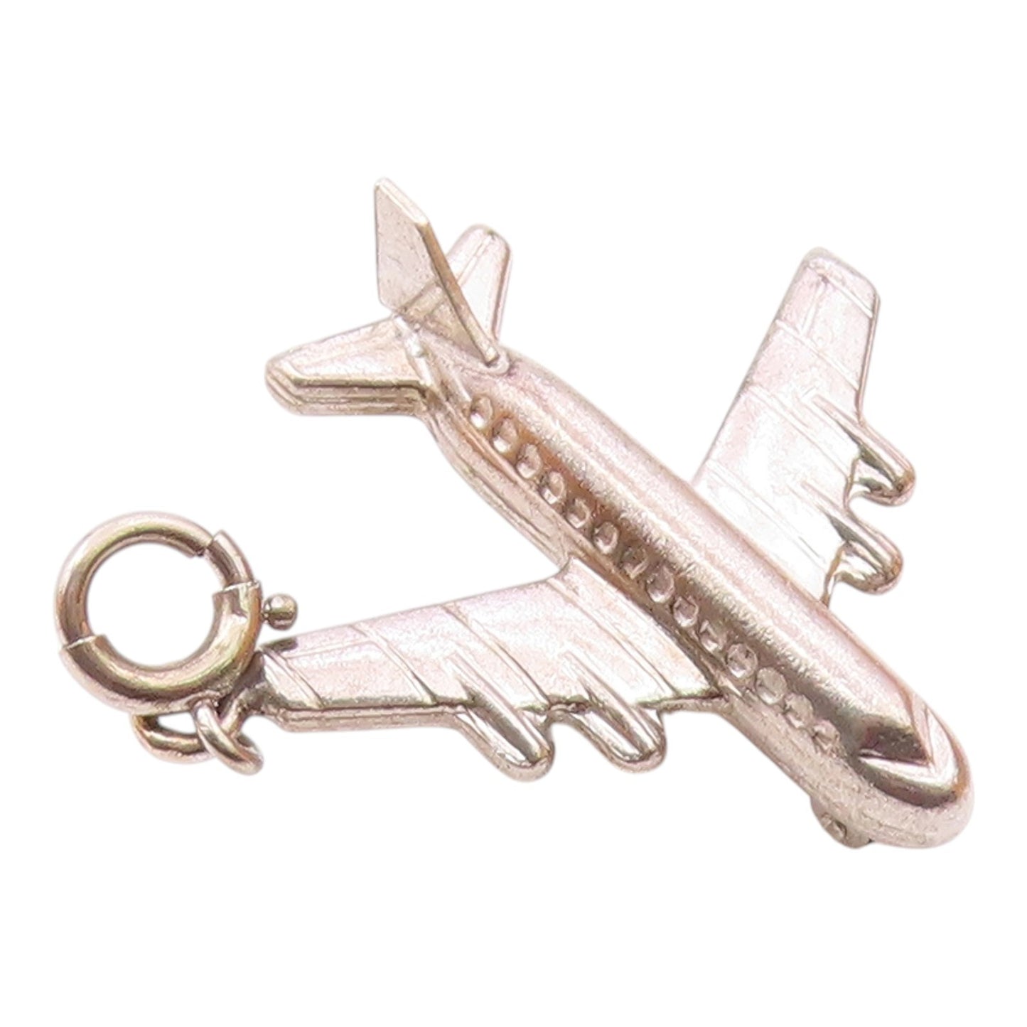 925 Sterling Silver  Vintage Shiny Airplane Motif Drop Pendant  PT18377