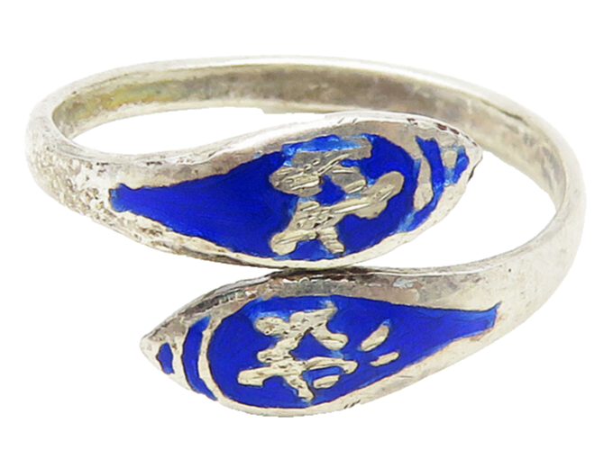 SIAM 925 Sterling Silver  Vintage Enamel Dancers Bypass Ring Sz 5.5  RG17010