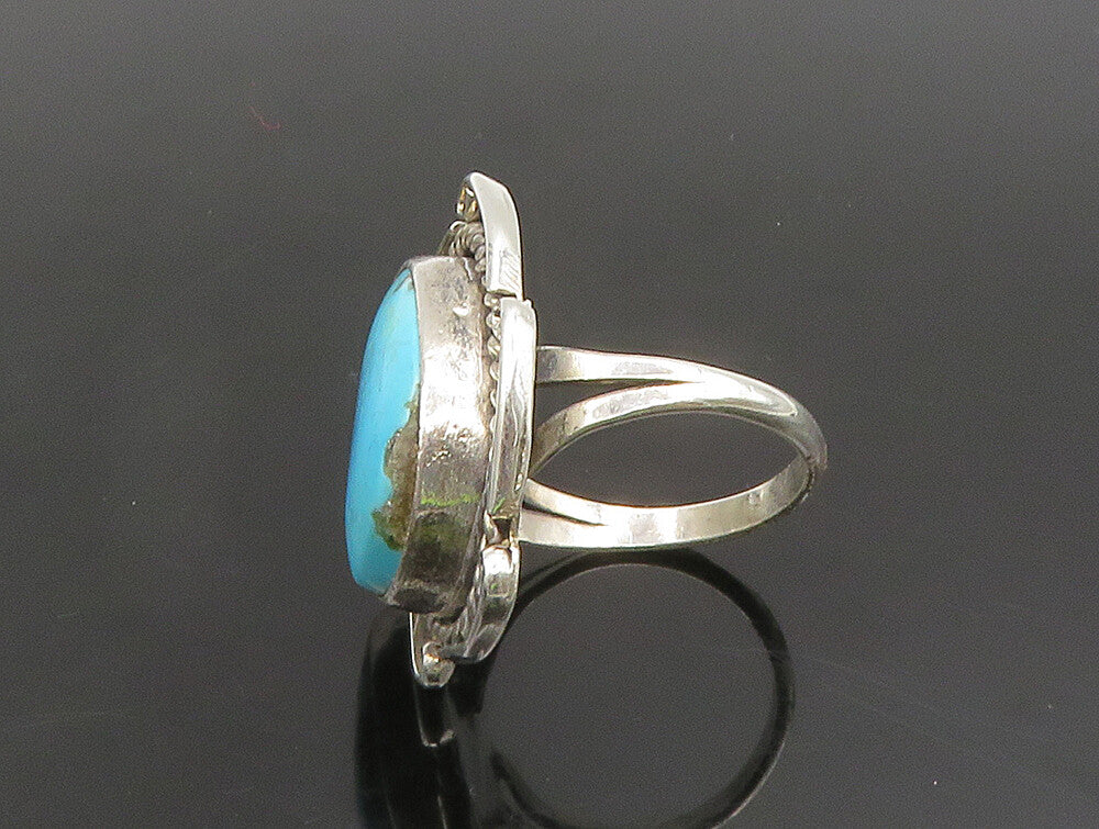 SOUTHWESTERN 925 Silver Vintage Twisted Rope Turquoise Ring Sz 8 RG24403