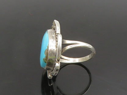 SOUTHWESTERN 925 Silver Vintage Twisted Rope Turquoise Ring Sz 8 RG24403