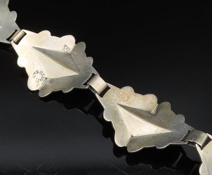 TAXCO 925 Sterling Silver Vintage Designer Floral Motif Link Bracelet BT9535