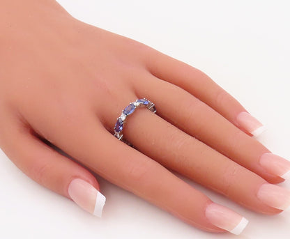 925 Sterling Silver Vintage Ring Oval Cut Sapphire & CZ 360 Band  Sz 7 RG30508