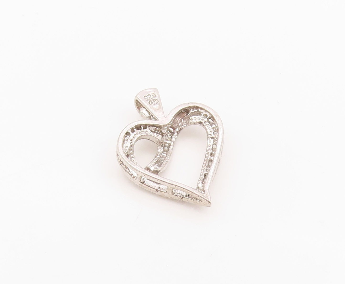 925 Sterling Silver Vintage Pendant Designer Diamonds Inlay Cutout Heart PT24306