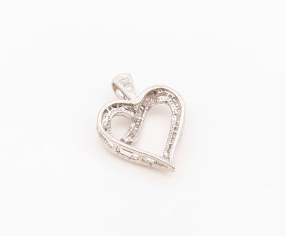 925 Sterling Silver Vintage Pendant Designer Diamonds Inlay Cutout Heart PT24306