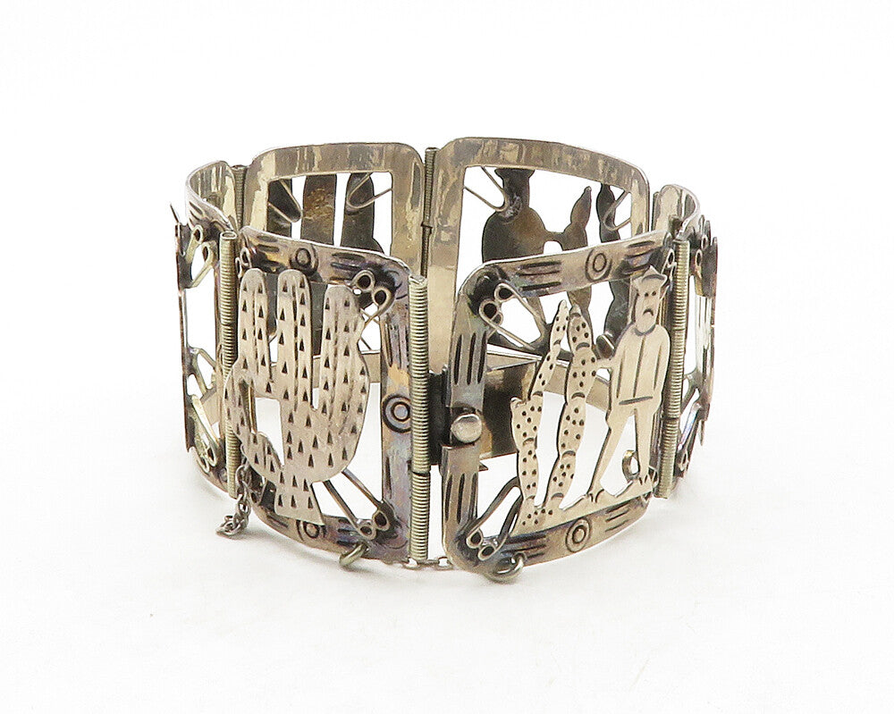 LOS BALLESTEROS 925 Silver  Vintage Storyteller Panel Chain Bracelet  BT4933