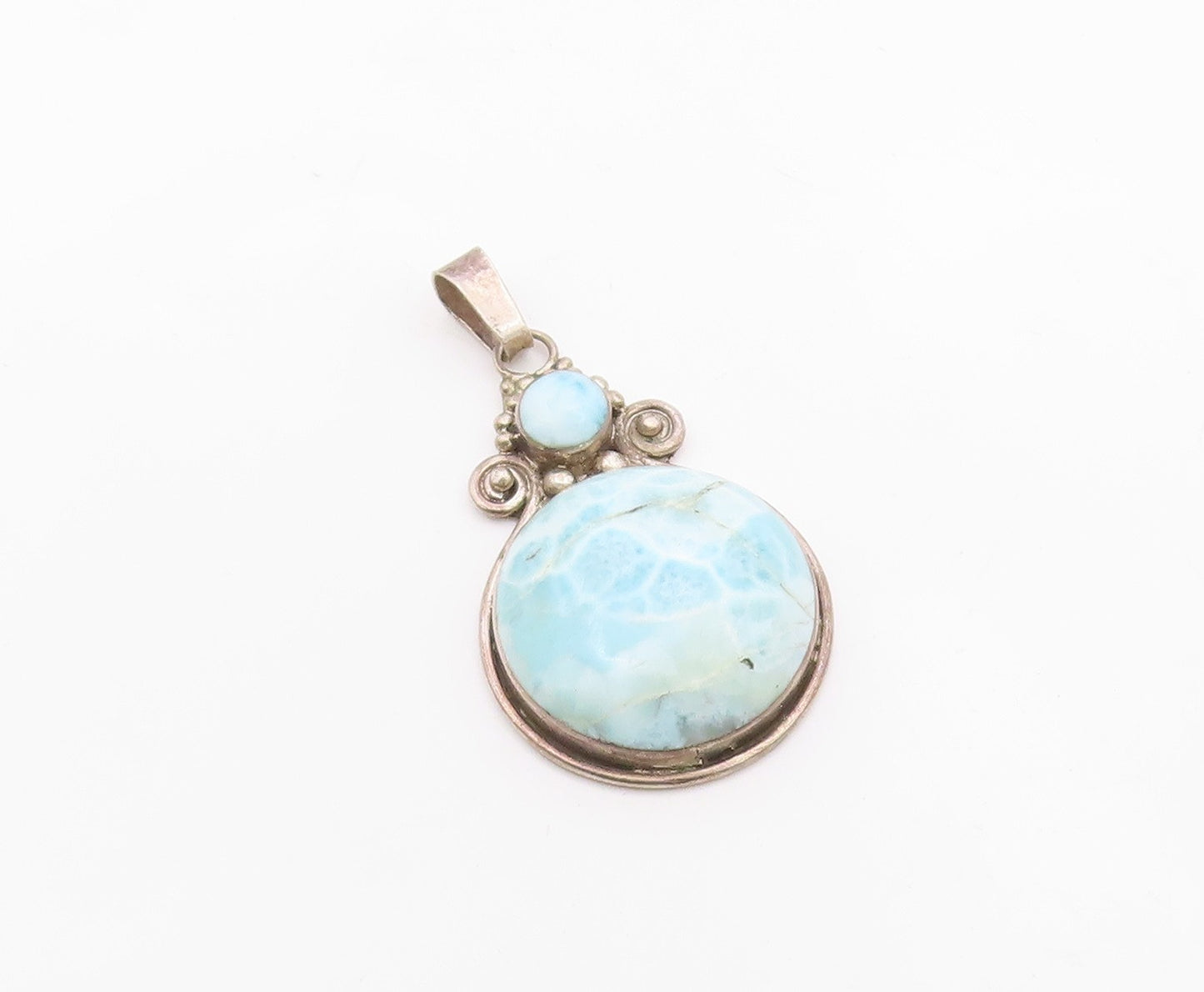 925 Sterling Silver  Vintage Cabochon Cut Larimar Swirl Drop Pendant  PT12443