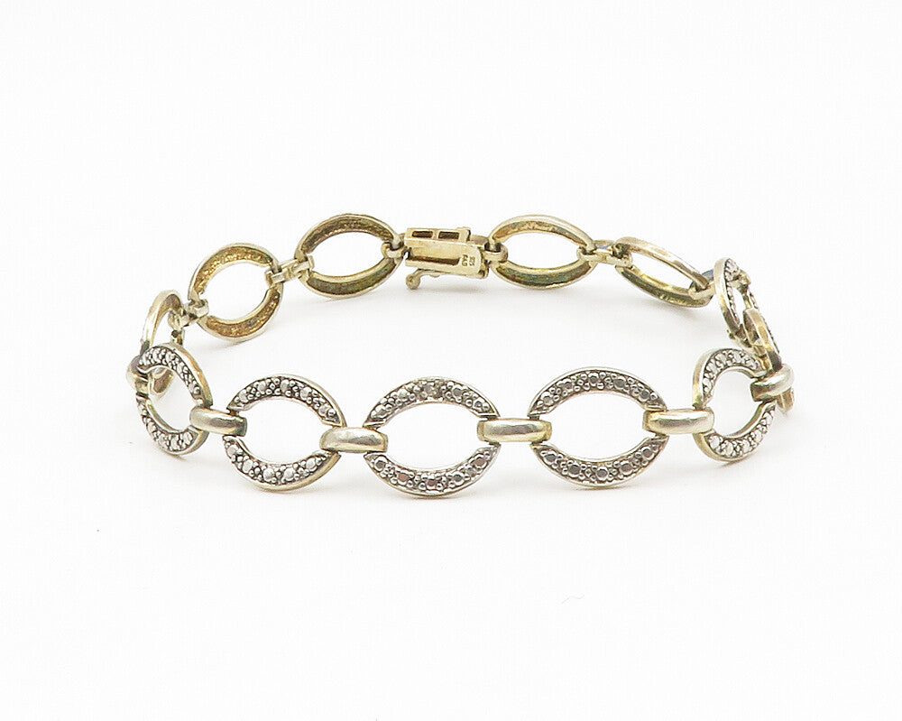925 Sterling Silver  Vintage Genuine Diamond Oval Link Chain Bracelet  BT5315