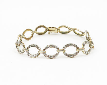 925 Sterling Silver  Vintage Genuine Diamond Oval Link Chain Bracelet  BT5315