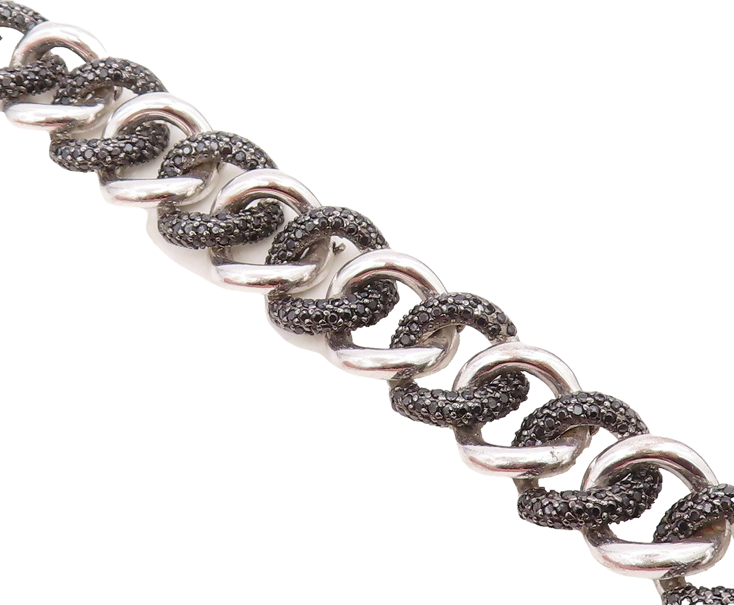 925 Sterling Silver  Black Hematite Shiny Curb Link Chain Bracelet  BT2609