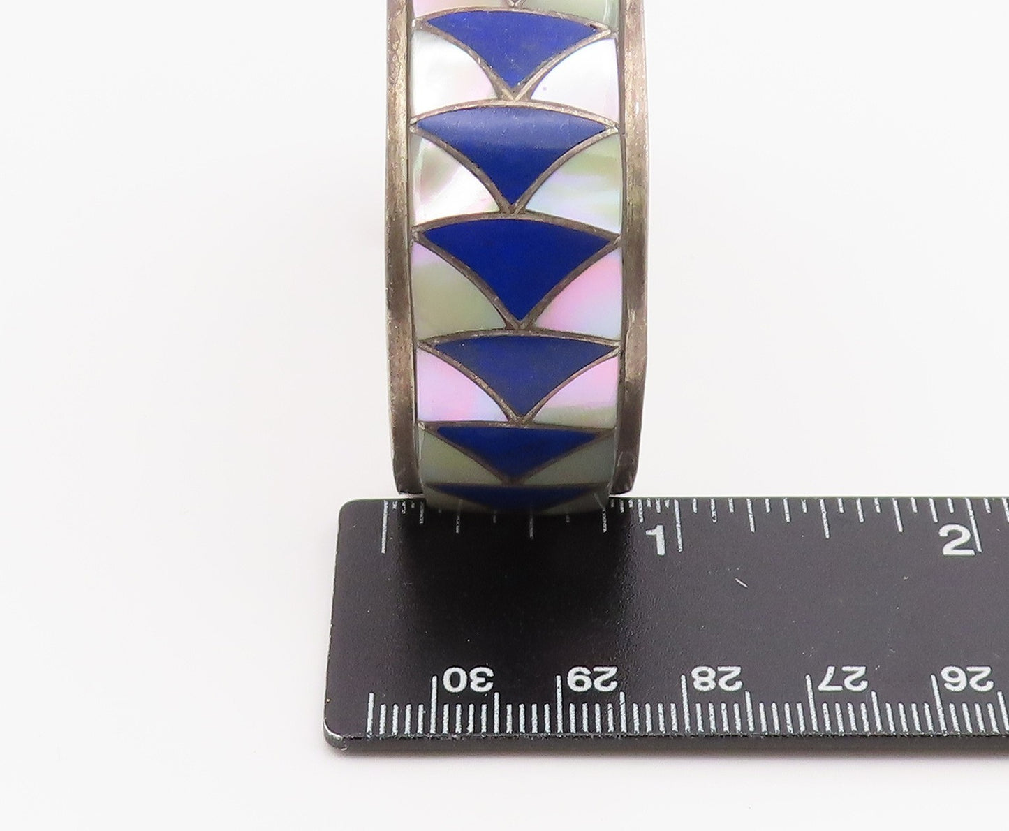 925 Sterling Silver Vintage Bracelet ZUNI ORLINDA NATEWA Gemstone Inlay  BT11894