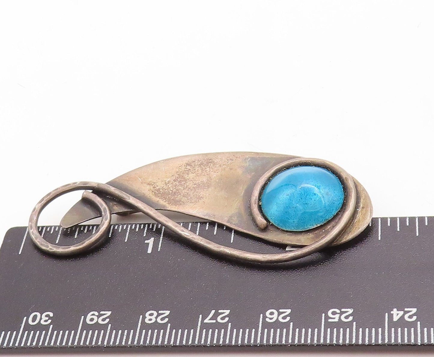 925 Sterling Silver Vintage Brooch Pin BRYAN Dark Tone designer Gemstone BP11401