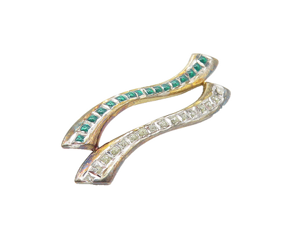 925 Sterling Silver  Vintage Green & White Topaz Shiny Pendant  PT9401