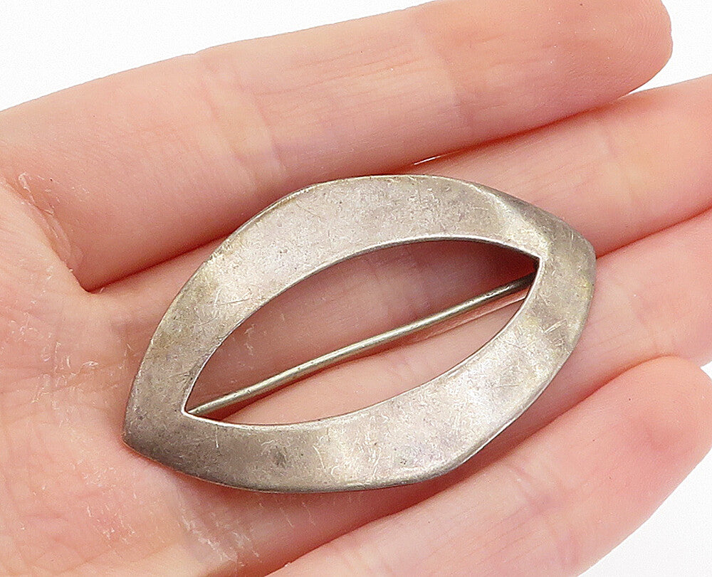 925 Sterling Silver  Vintage Antique Dark Tone Pointed Oval Brooch Pin  BP2775