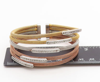 925 Sterling Silver Vintage Bracelet CZ Multi Tone Flex Coiled Cuff  BT11835