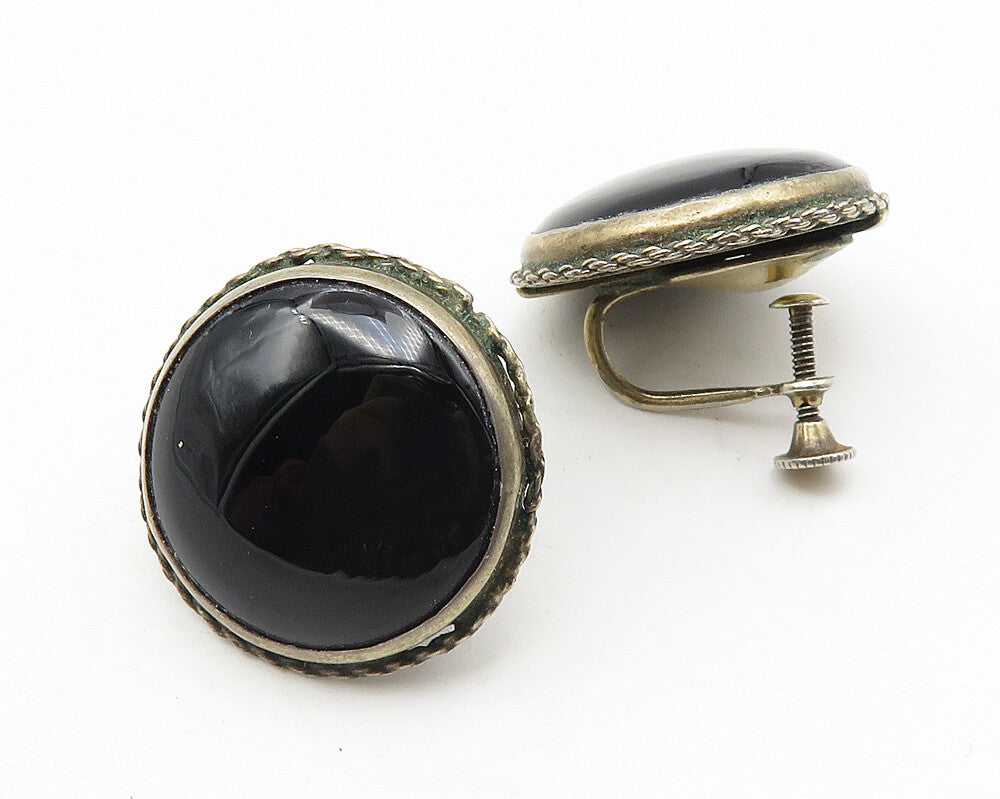 925 Sterling Silver  Vintage Black Onyx Twist Non Pierce Earrings  EG5711
