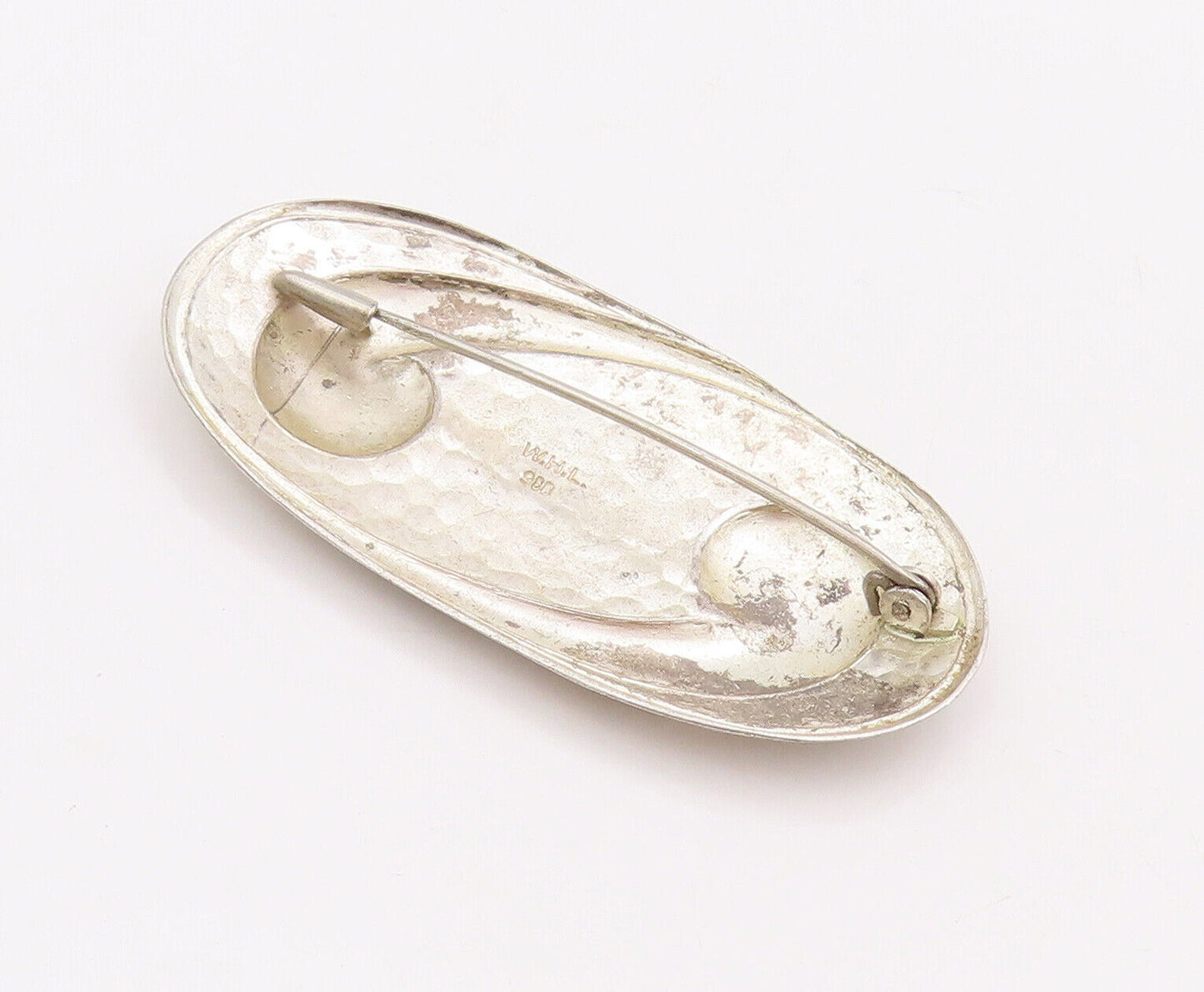925 Sterling Silver Vintage Brooch Pin WILLIAM HENRY Oval Dented Swirl  BP10921